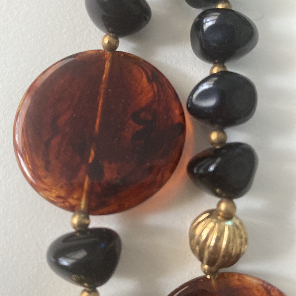 Vintage Statement Necklace Tortoise Shell And Bla… - image 4